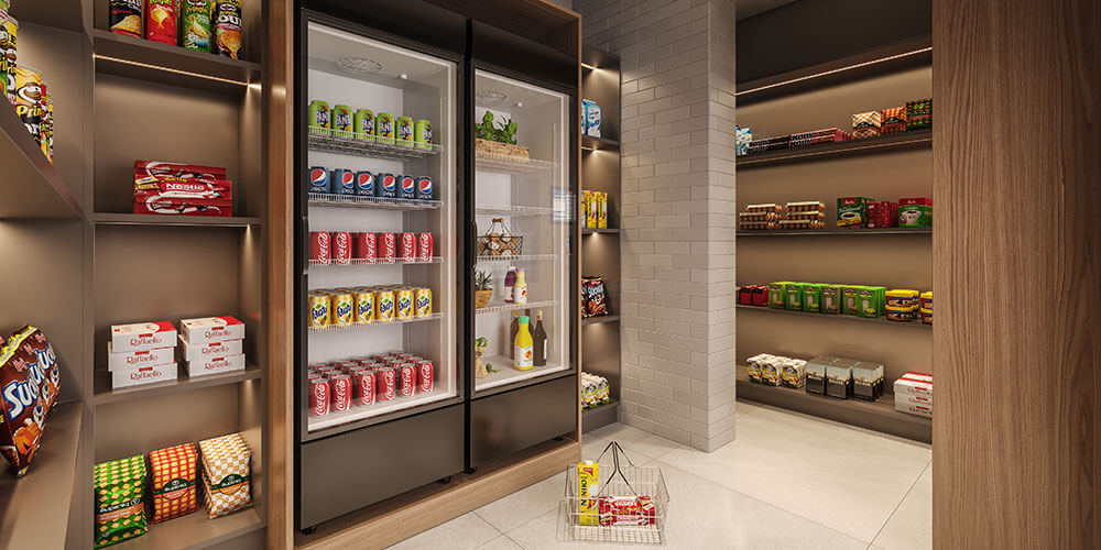 Flow Home — mercadinho como conveniência que reduz deslocamentos diários Mini mercado do Flow Home — conveniência entregue no condomínio Jardim Tabaetê